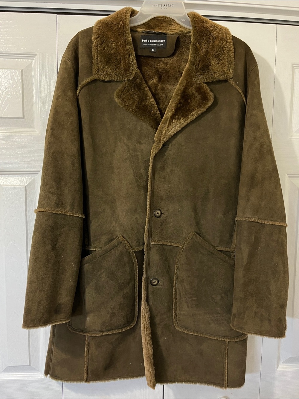Amazing Bod & Christensen Chocolate Brown Shearling Suede Car Coat Size 44